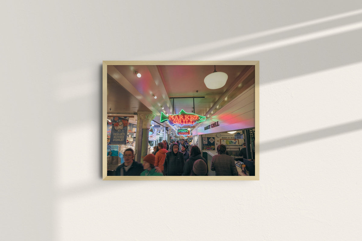 Inside Pike Place Market, natural frame without mat