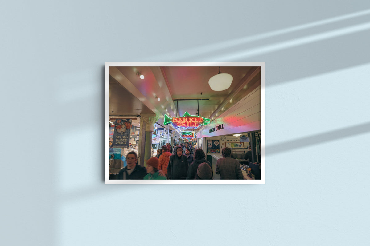 Inside Pike Place Market, white frame without mat