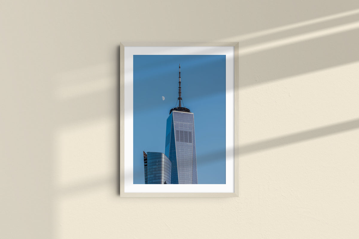 One World Trade Center & the Moon, natural frame with mat