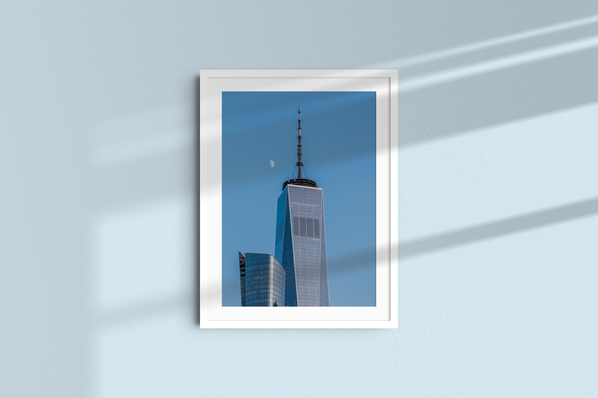 One World Trade Center & the Moon, white frame with mat
