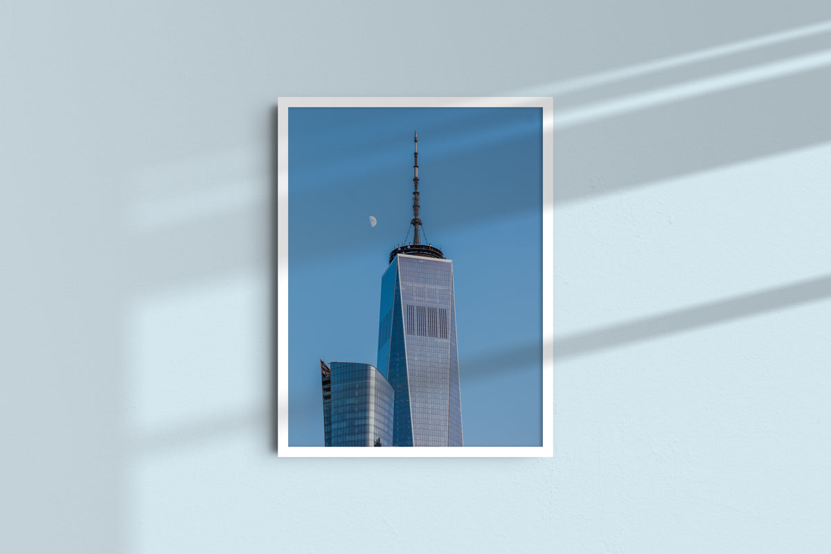One World Trade Center & the Moon, white frame without mat