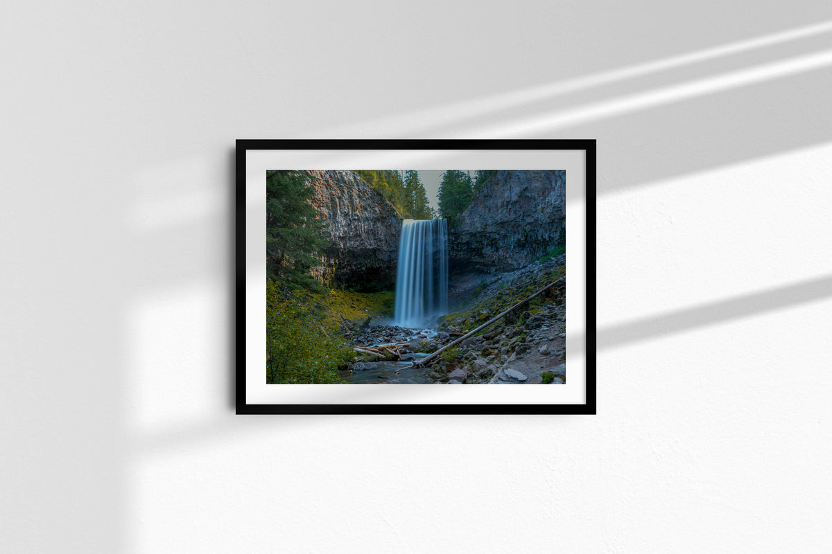 Waterfall in the woods - landscape, black frame with mat