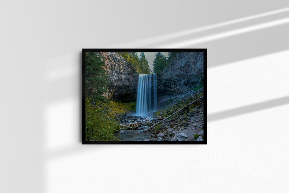 Waterfall in the woods - landscape, black frame without mat