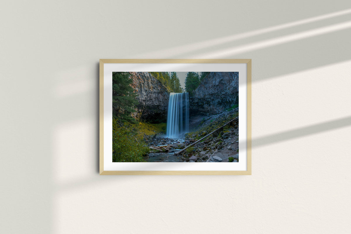 Waterfall in the woods - landscape, natural frame with mat