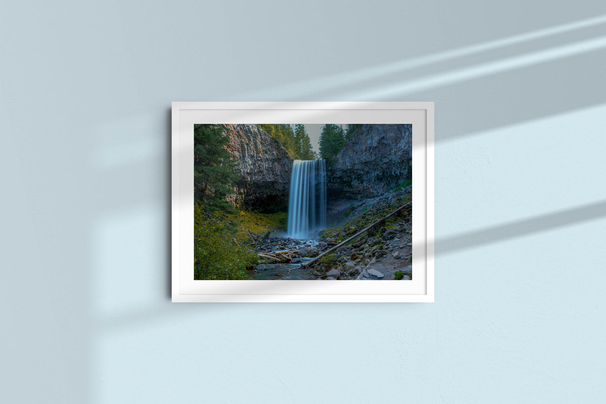 Waterfall in the woods - landscape, white frame with mat