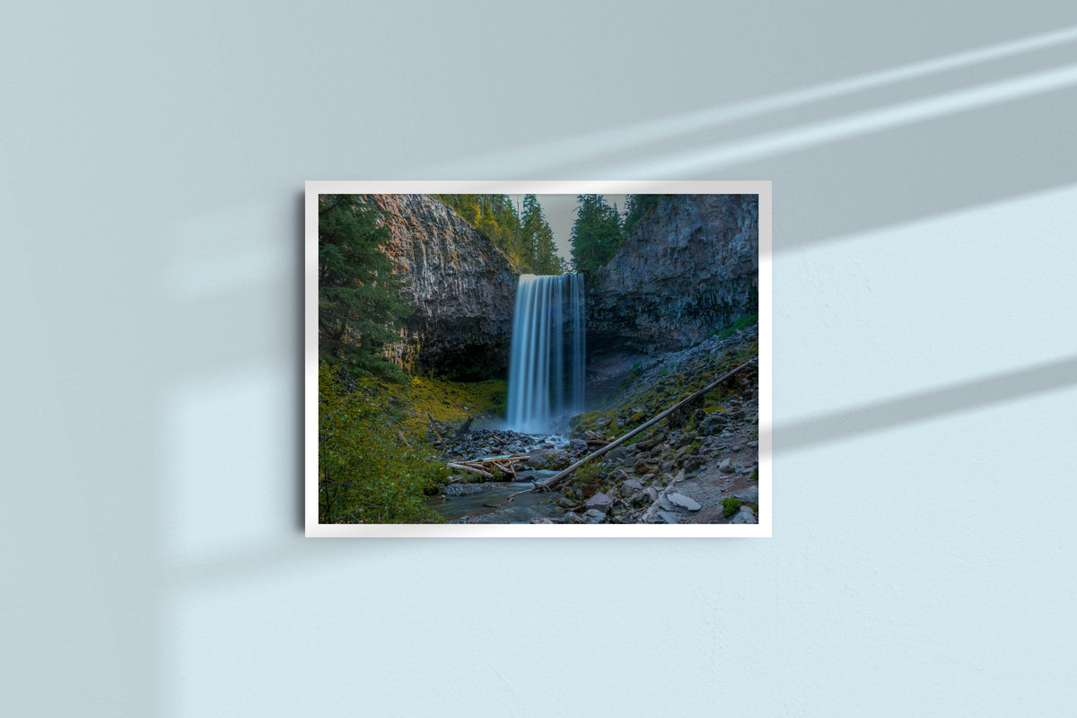 Waterfall in the woods - landscape, white frame without mat