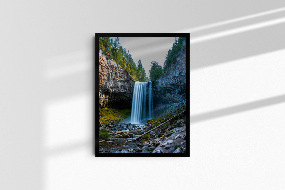 Waterfall in the woods - Portrait, black frame without mat