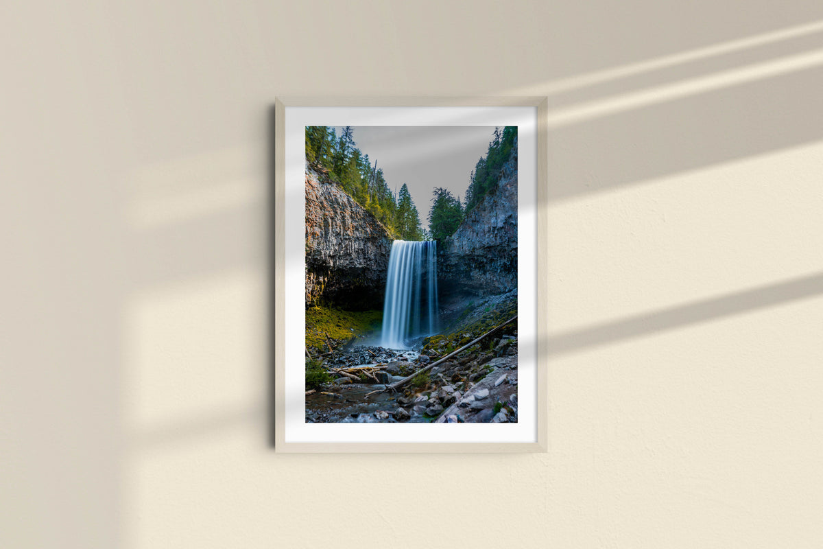 Waterfall in the woods - Portrait, natural frame with mat