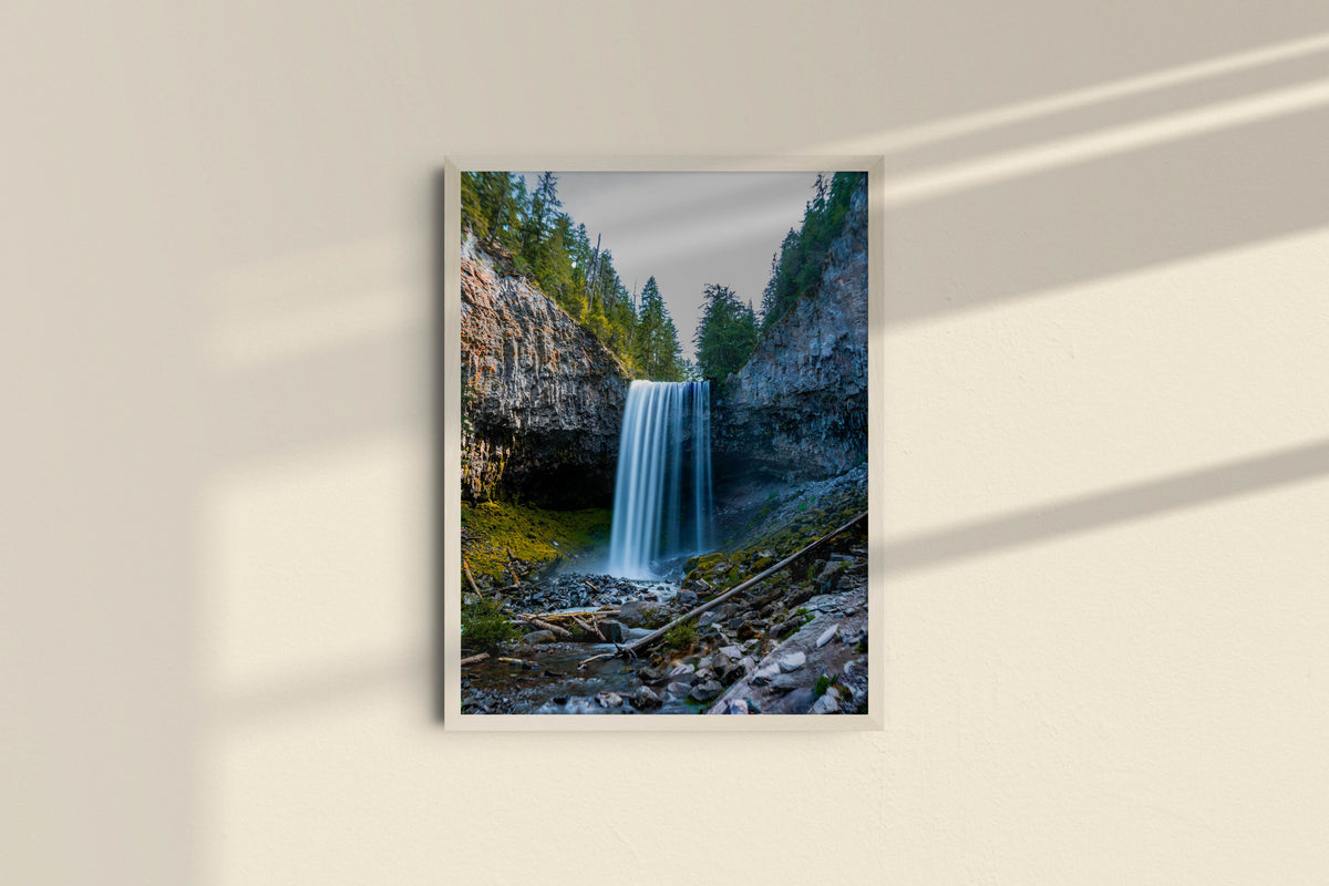 Waterfall in the woods - Portrait, natural frame without mat
