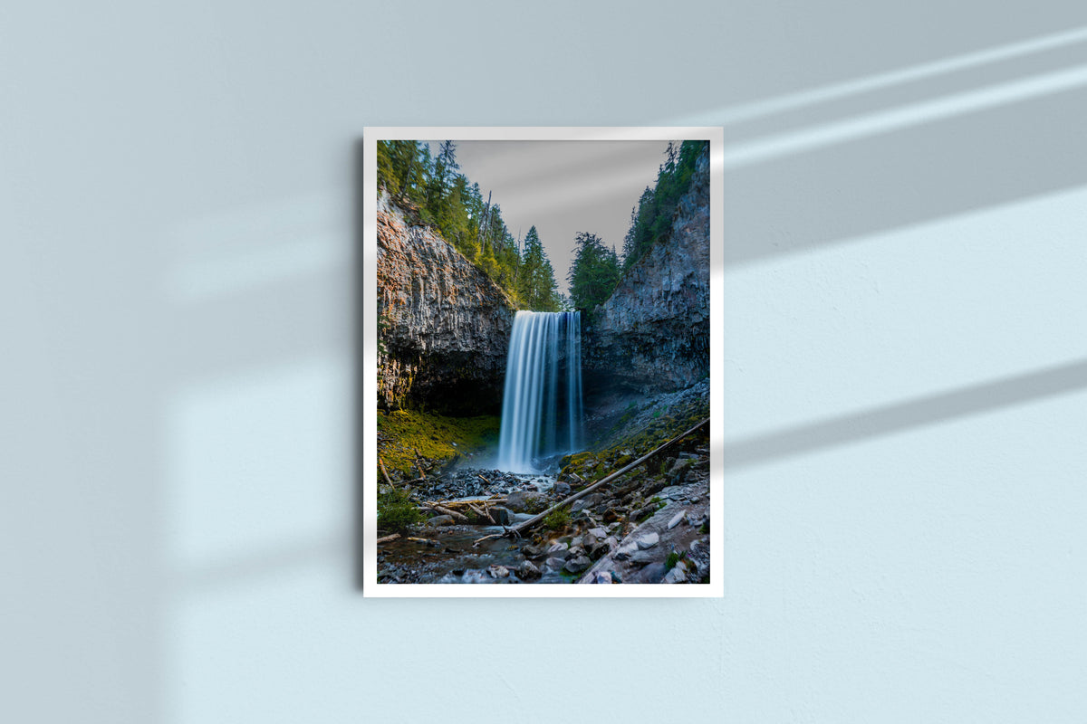 Waterfall in the woods - Portrait, white frame without mat